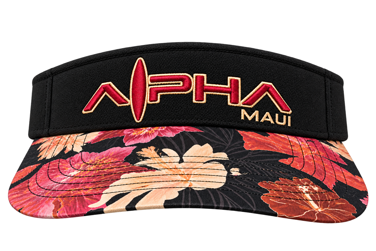 Alpha Maui Drop Top Hibiscus visor with uniform product framing