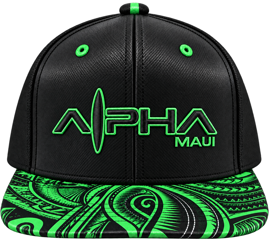 Alpha Maui Tribal Nahele cap front view with green tribal artwork
