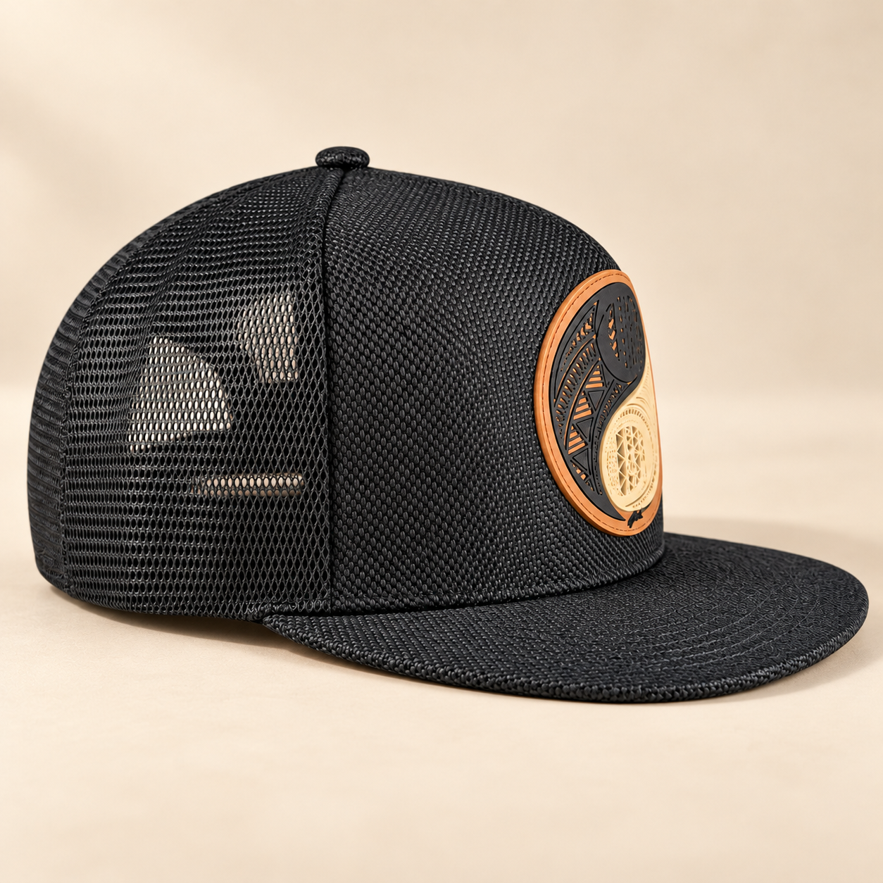 Balance cap black hemp and mesh side view