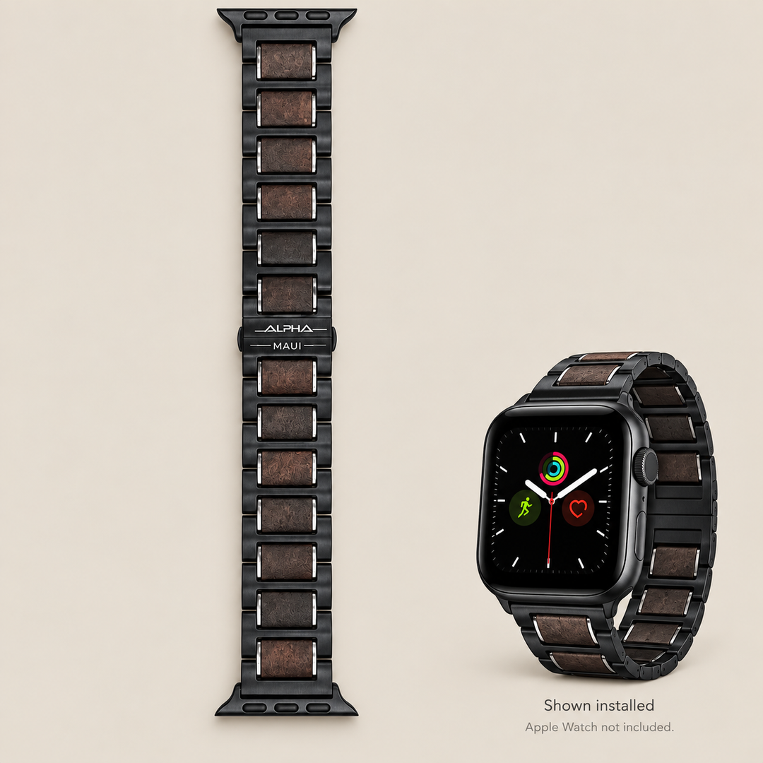 Alpha Maui Caliber band with Apple Watch installation example; watch not included
