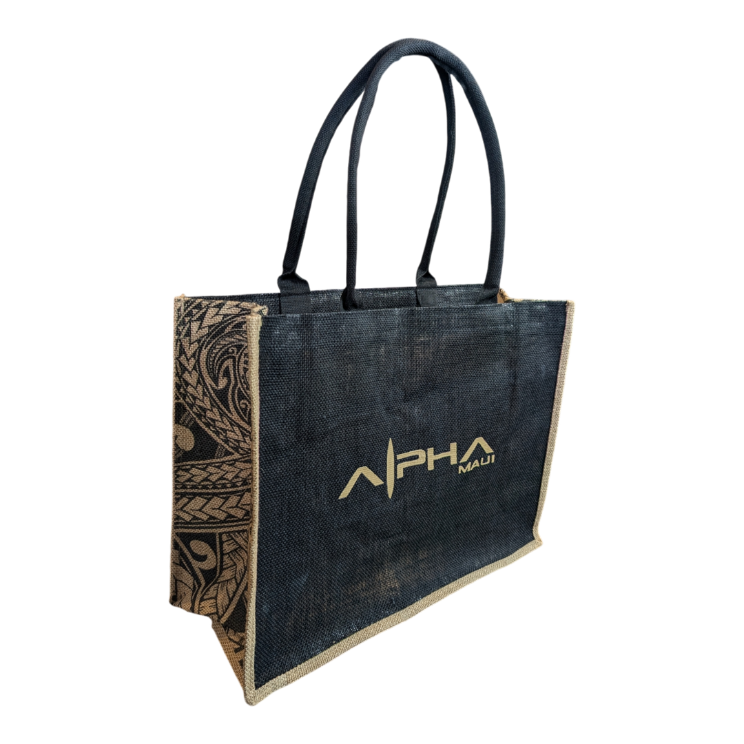 Alpha Maui Jute Burlap Tote Bag