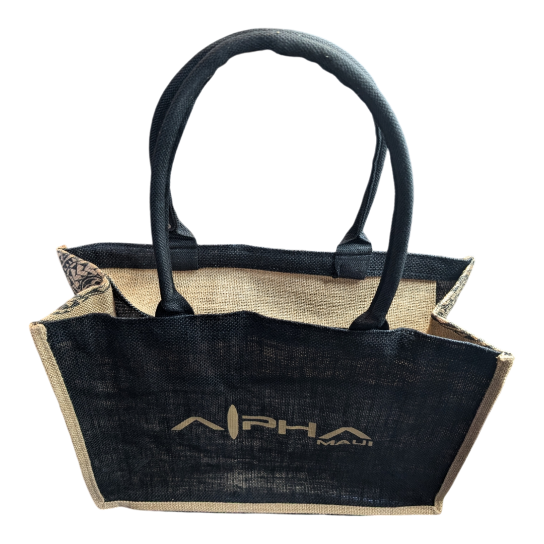 Alpha Maui Jute Burlap Tote Bag