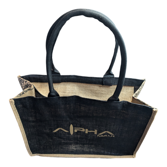 Alpha Maui Jute Burlap Tote Bag