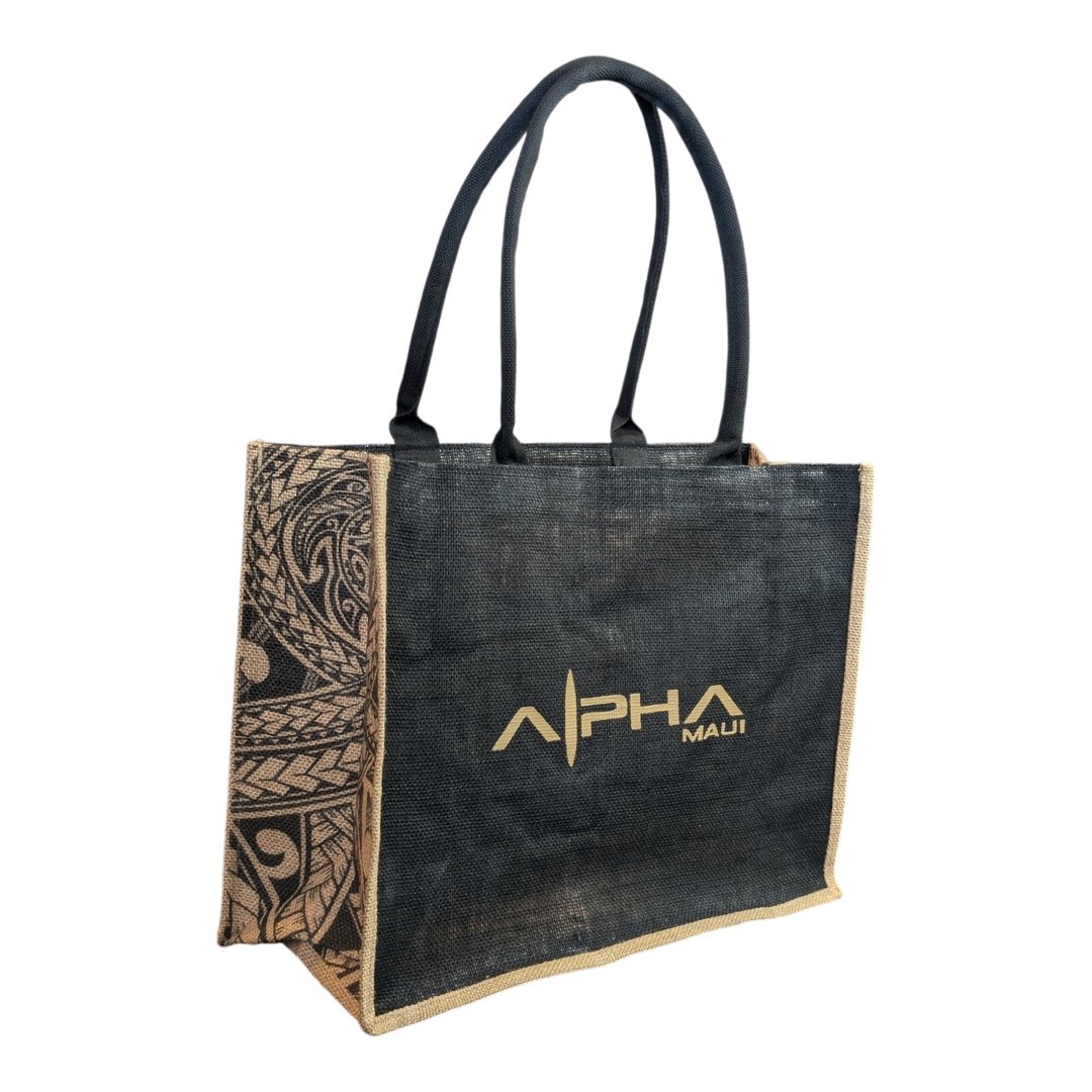 Alpha Maui Jute Burlap Tote Bag