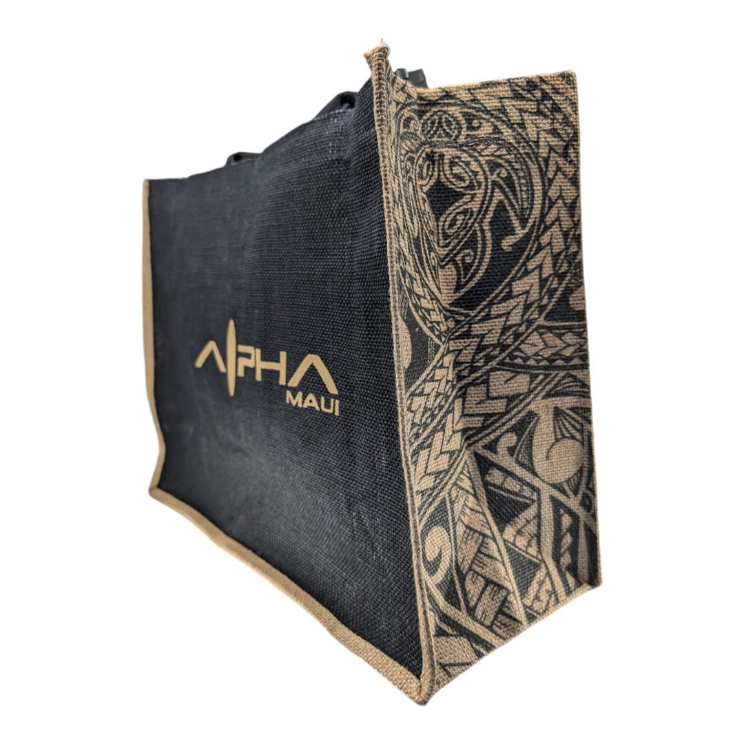 Alpha Maui Jute Burlap Tote Bag