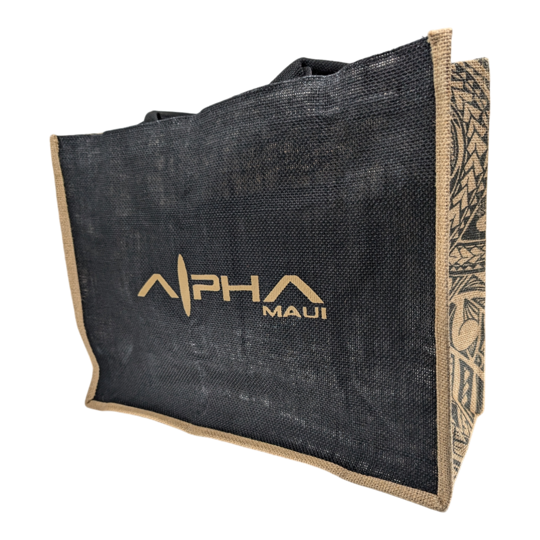 Alpha Maui Jute Burlap Tote Bag