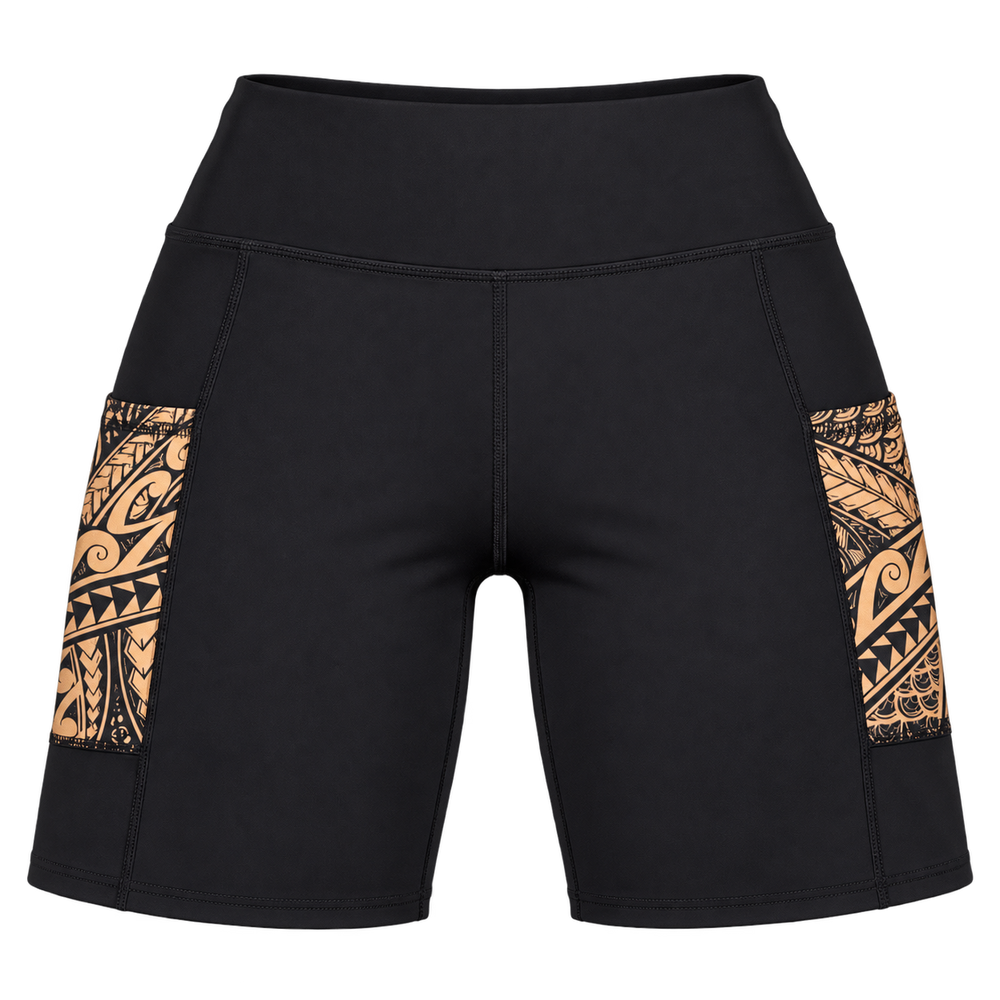 Alpha Maui women's Trail Runner shorts in black and sand — front view