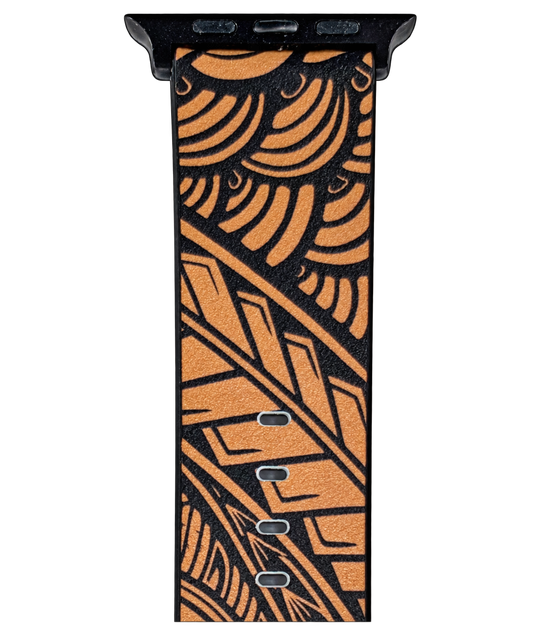 Alpha Maui Tribal leather Apple Watch band with artwork by Adi Sherman