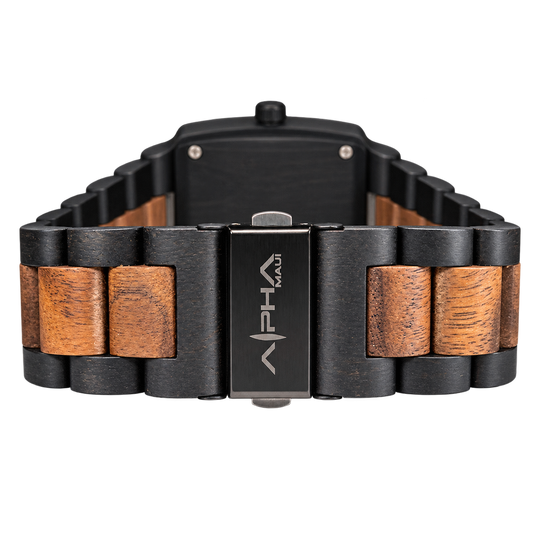 Axis Abyss clasp and two-tone wooden bracelet detail