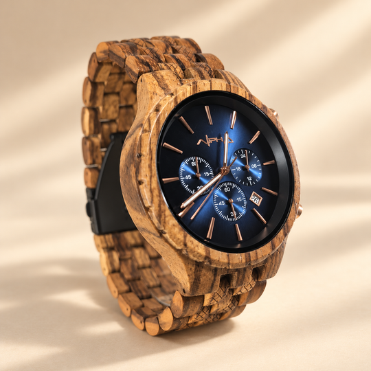 Voyager opposite side angle with zebrawood bracelet