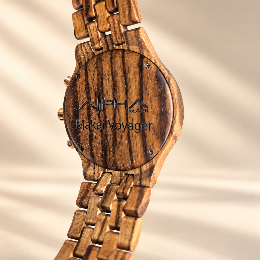 Voyager engraved Makai Voyager zebrawood case back