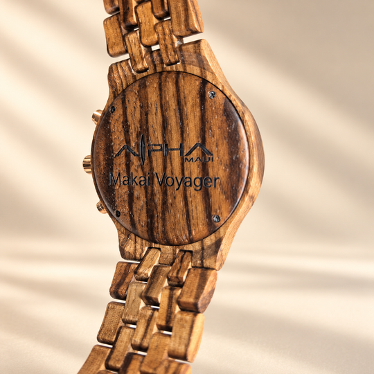 Voyager engraved Makai Voyager zebrawood case back