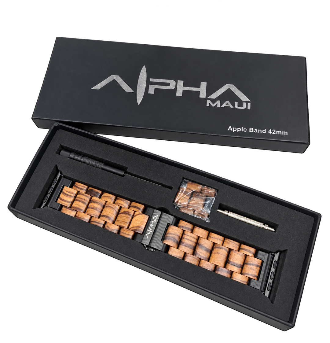 Alpha Maui watch band presentation box and sizing tools