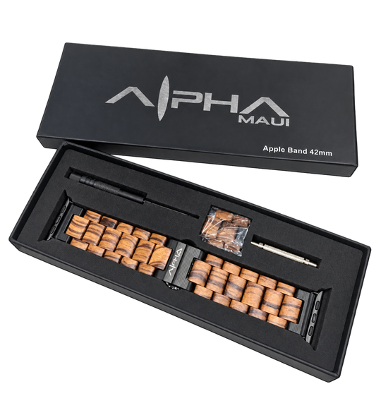 Alpha Maui watch band presentation box and sizing tools
