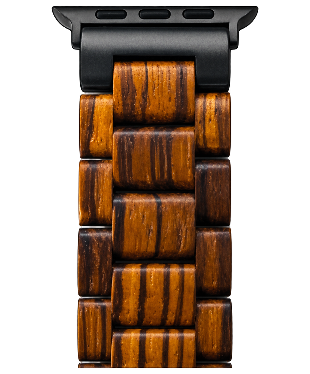 Zebrawood watch band connector and link detail